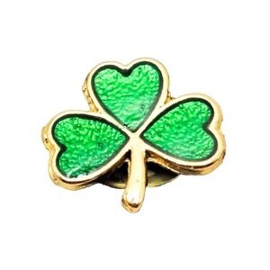 VTG Shamrock Pin Tie Tack 3/4" St Patricks Day Irish Clover Gold Tone Lapel Pin